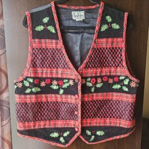 Vintage 90s Tantrums Poinsetta Christmas Vest Size XL